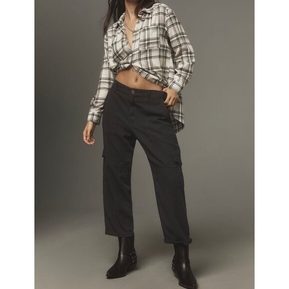 Pilcro Anthropologie Womens Slim Linen Cargo Pants Black Size S - Picture 2 of 7